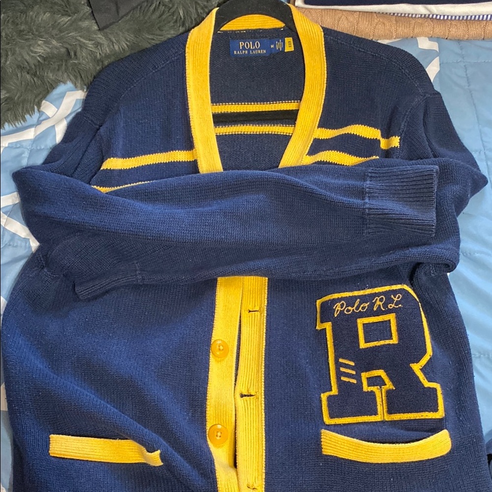 Polo by Ralph Lauren Blue and Yellow Cardigan Sweater